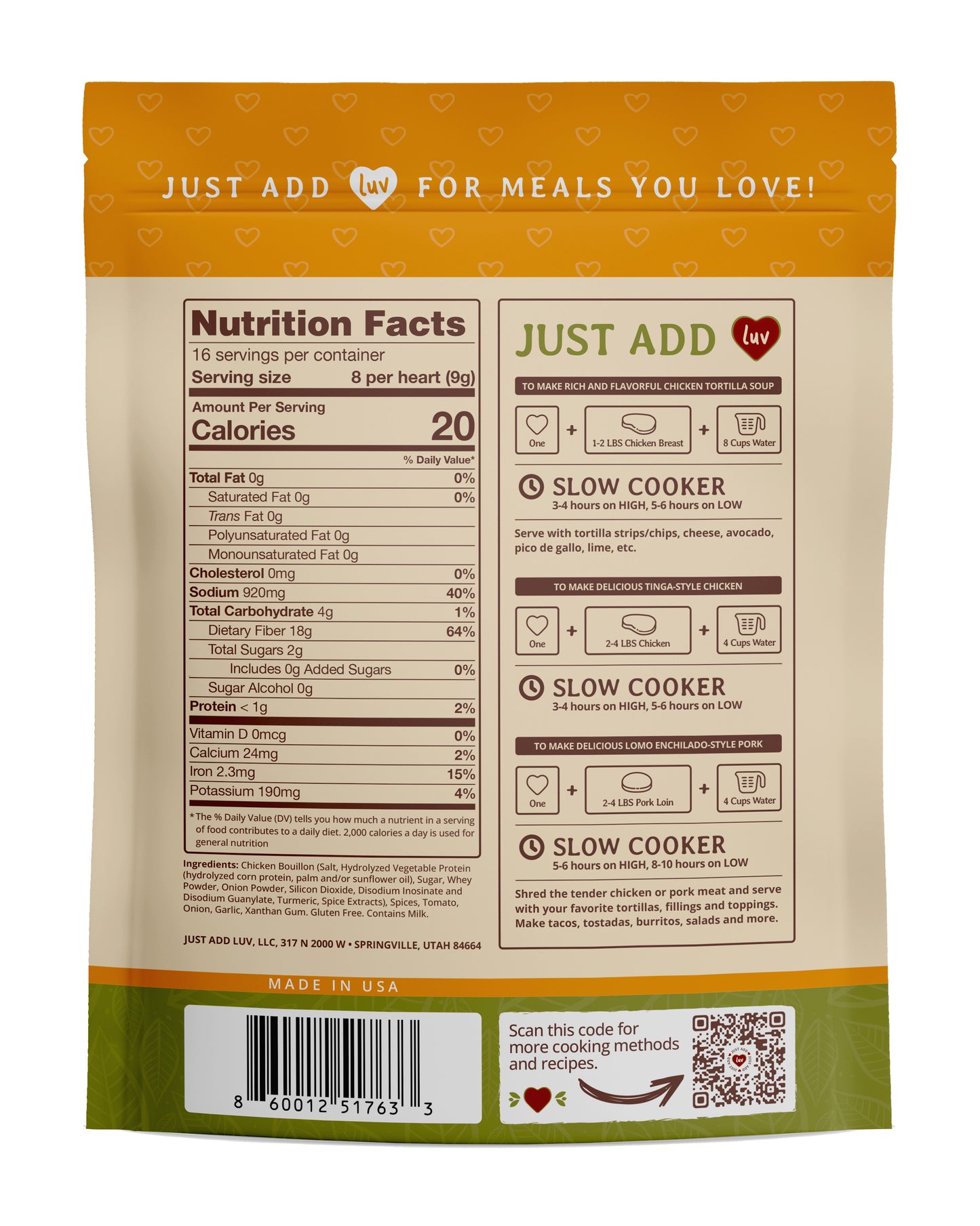 NEW - Chipotle Luv Bombs (2 per bag) - Tortilla Soup, Tinga-style Chicken, Lomo Enchilado-style Pork, etc.