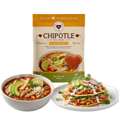 NEW - Chipotle Luv Bombs (2 per bag) - Tortilla Soup, Tinga-style Chicken, Lomo Enchilado-style Pork, etc.