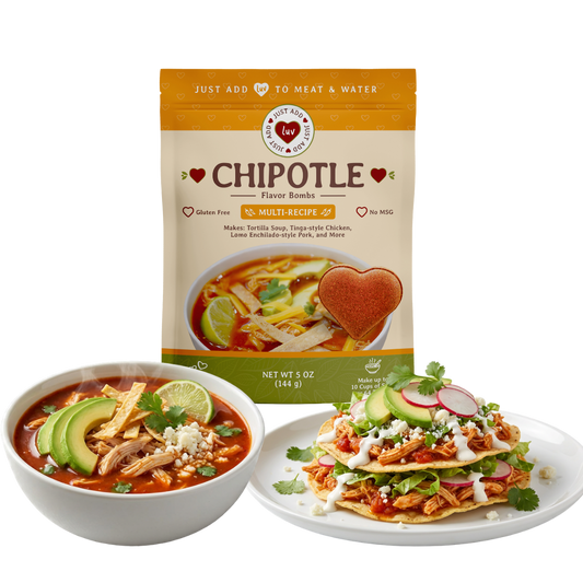 NEW - Chipotle Luv Bombs (2 per bag) - Tortilla Soup, Tinga-style Chicken, Lomo Enchilado-style Pork, etc.