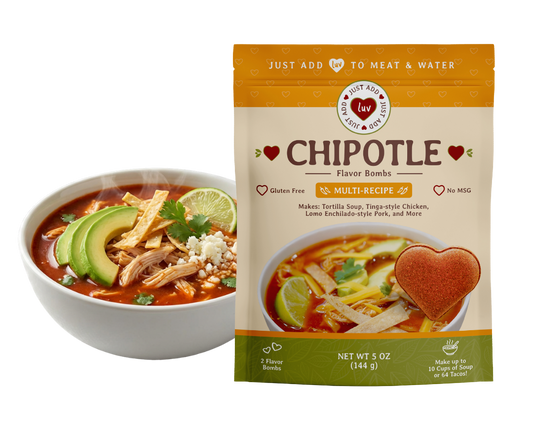 NEW - Chipotle Luv Bombs (2 per bag) - Tortilla Soup, Tinga-style Chicken, Lomo Enchilado-style Pork, etc.