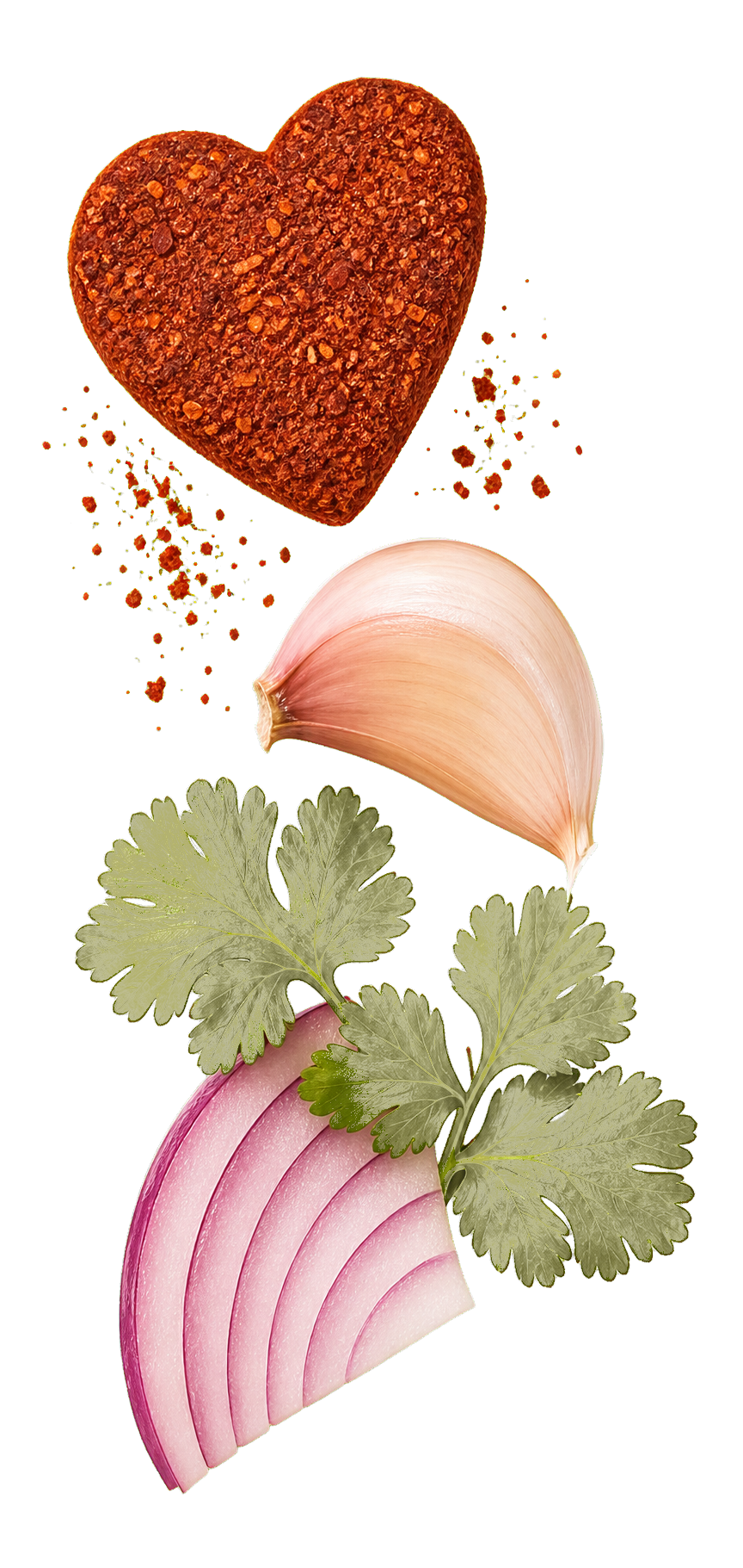 Heart-shaped Luv Bomb with garlic, red onion and cilantro
